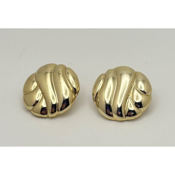 Vintage Gold Tone Stud Earrings Textured Swirl Design Fashion Jewelry Retro 80s - Picture 6 of 6